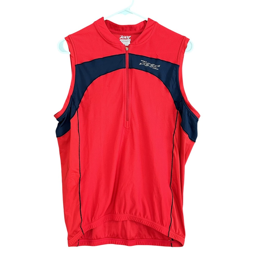 Zoot Cycling Jersey Vest Mens Large Red Sleeveless Half Zip‎ Pockets Triathlon